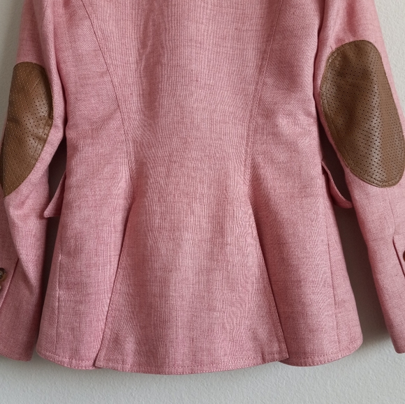 Smythe Linen Equestrian Leather Elbow Patch Blazer Pink Melange 4 - Picture 4 of 16